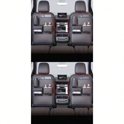 2pc PU Leather Car Back Seat Storage Organizer, Multi-Functional Holder For Tissue, Water Cup, Single/Double Cup Design Available, Securely Store Tablet, Bottles & Car Accessories, Neat Travel Space S