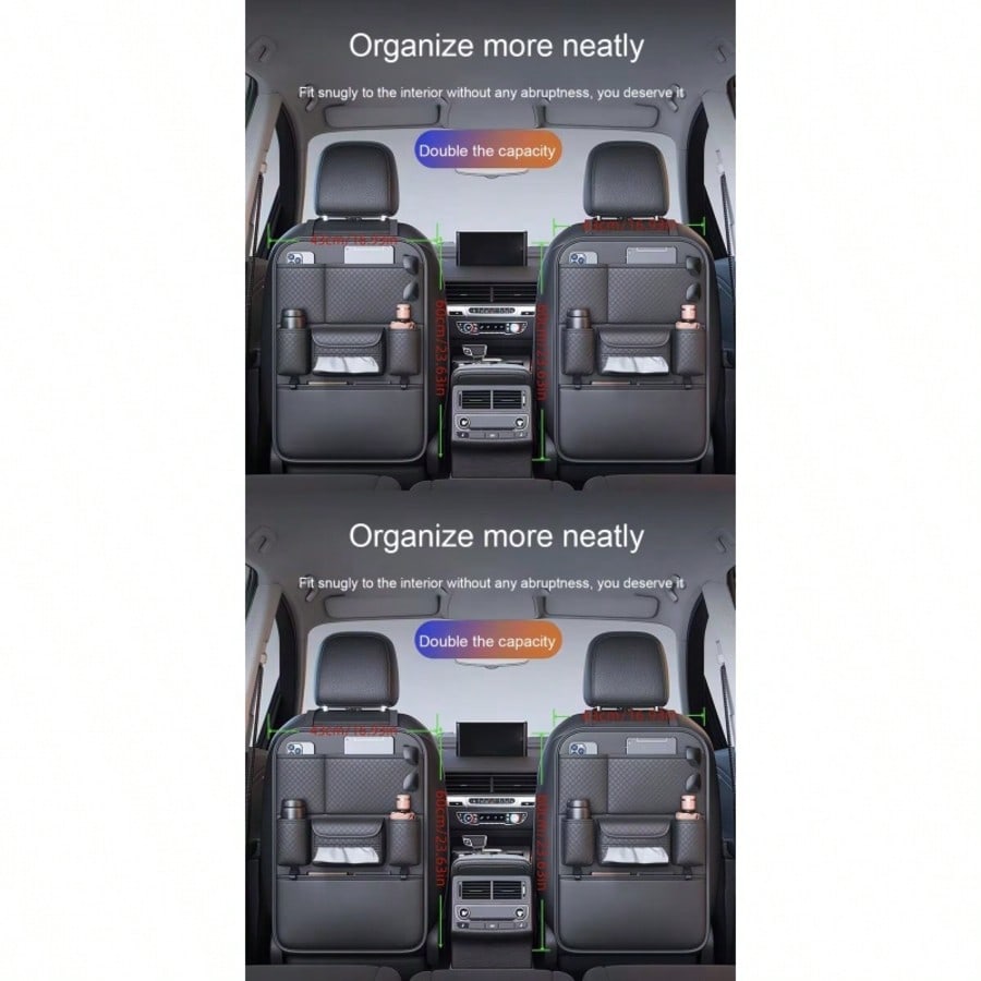 2pc PU Leather Car Back Seat Storage Organizer, Multi-Functional Holder For Tissue, Water Cup, Single/Double Cup Design Available, Securely Store Tablet, Bottles & Car Accessories, Neat Travel Space S