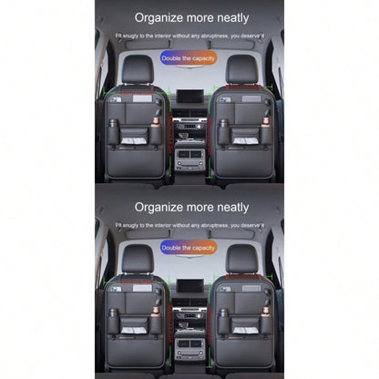 2pc PU Leather Car Back Seat Storage Organizer, Multi-Functional Holder For Tissue, Water Cup, Single/Double Cup Design Available, Securely Store Tablet, Bottles & Car Accessories, Neat Travel Space S