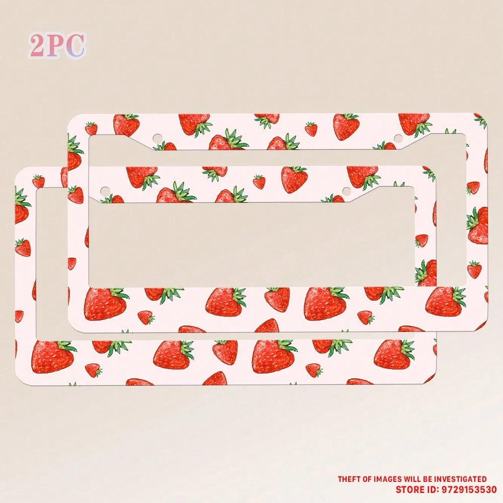 2PC,Strawberry License Plate Frame Strawberry Car Accessories Aluminum Metal License Plate Holder, Weather Proof, Rust-Proof Universal Size