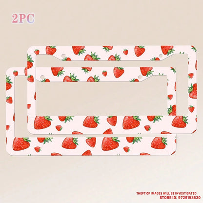 2PC,Strawberry License Plate Frame Strawberry Car Accessories Aluminum Metal License Plate Holder, Weather Proof, Rust-Proof Universal Size