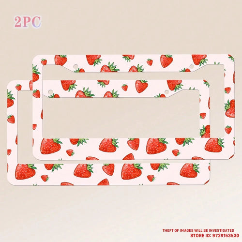2PC,Strawberry License Plate Frame Strawberry Car Accessories Aluminum Metal License Plate Holder, Weather Proof, Rust-Proof Universal Size
