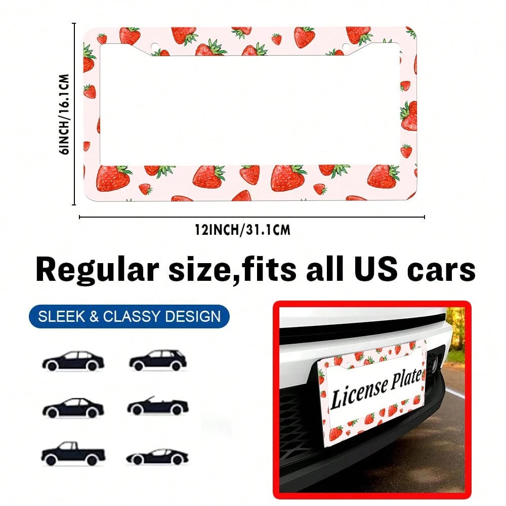 2PC,Strawberry License Plate Frame Strawberry Car Accessories Aluminum Metal License Plate Holder, Weather Proof, Rust-Proof Universal Size