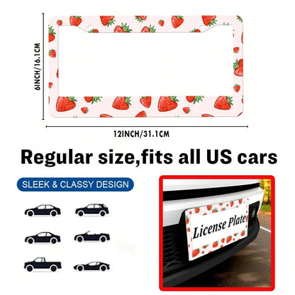 2PC,Strawberry License Plate Frame Strawberry Car Accessories Aluminum Metal License Plate Holder, Weather Proof, Rust-Proof Universal Size