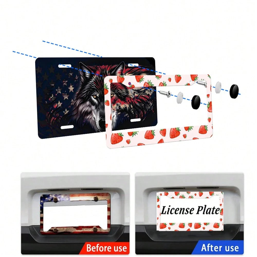 2PC,Strawberry License Plate Frame Strawberry Car Accessories Aluminum Metal License Plate Holder, Weather Proof, Rust-Proof Universal Size
