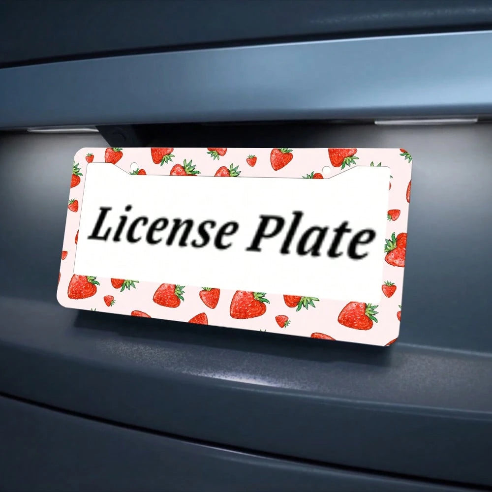 2PC,Strawberry License Plate Frame Strawberry Car Accessories Aluminum Metal License Plate Holder, Weather Proof, Rust-Proof Universal Size