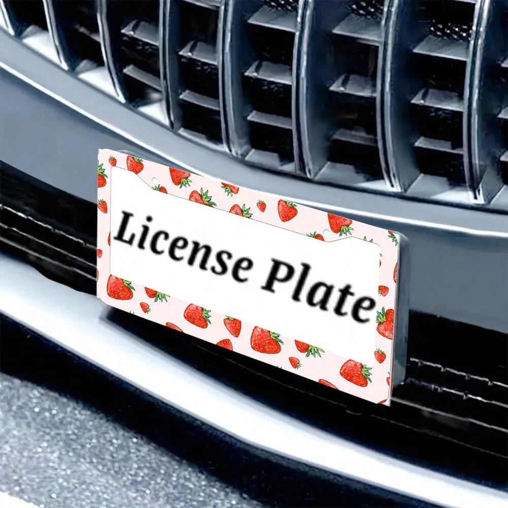 2PC,Strawberry License Plate Frame Strawberry Car Accessories Aluminum Metal License Plate Holder, Weather Proof, Rust-Proof Universal Size