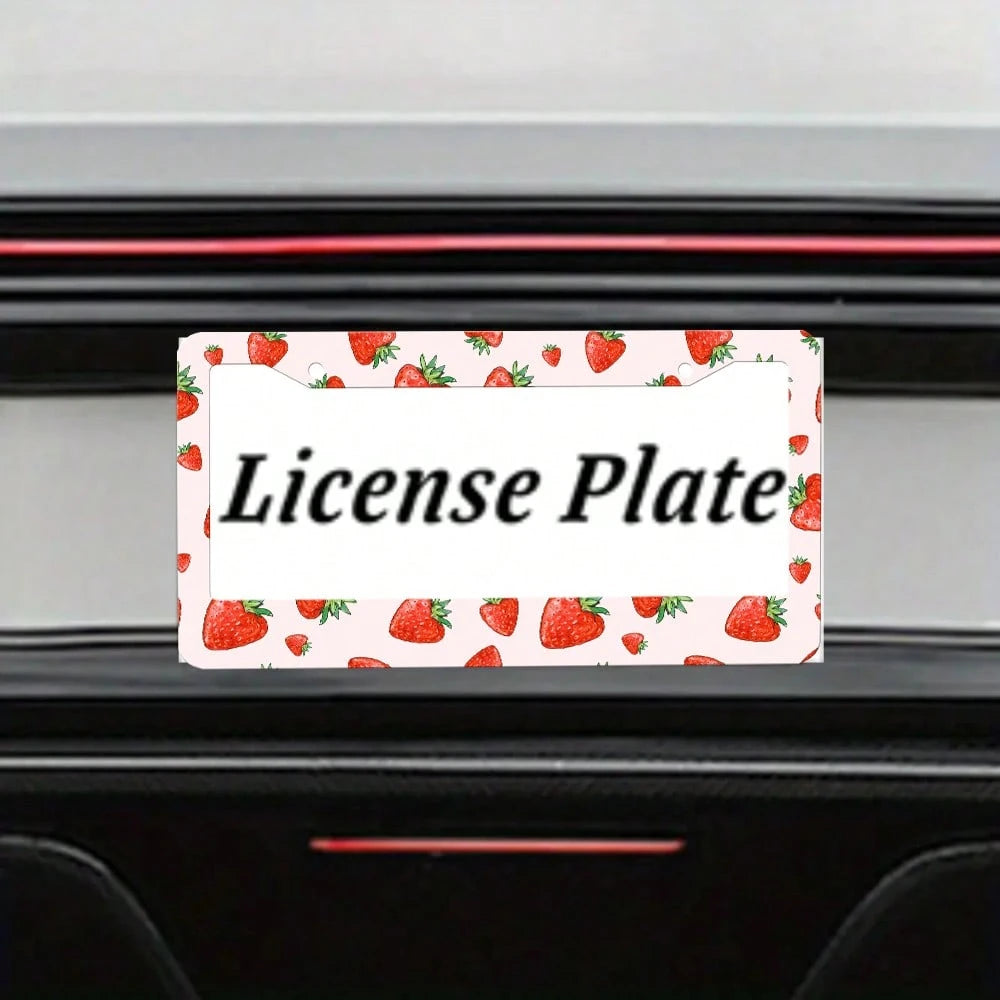 2PC,Strawberry License Plate Frame Strawberry Car Accessories Aluminum Metal License Plate Holder, Weather Proof, Rust-Proof Universal Size