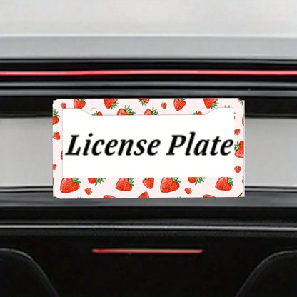 2PC,Strawberry License Plate Frame Strawberry Car Accessories Aluminum Metal License Plate Holder, Weather Proof, Rust-Proof Universal Size