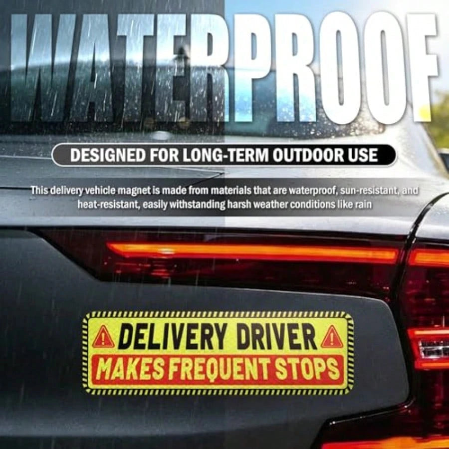 2PCS 10*3" Delivery Driver Magnet For Car, Reflective Warning Delivery Sign For Car With Eye-Catching Remind, Weather-Resistant Frequent Stops Cars Magnet For Trucks SUVs