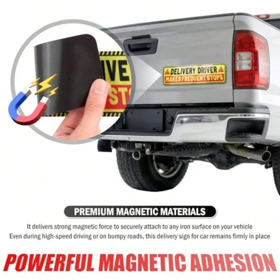 2PCS 10*3" Delivery Driver Magnet For Car, Reflective Warning Delivery Sign For Car With Eye-Catching Remind, Weather-Resistant Frequent Stops Cars Magnet For Trucks SUVs