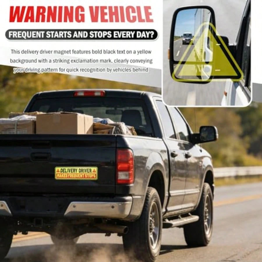 2PCS 10*3" Delivery Driver Magnet For Car, Reflective Warning Delivery Sign For Car With Eye-Catching Remind, Weather-Resistant Frequent Stops Cars Magnet For Trucks SUVs