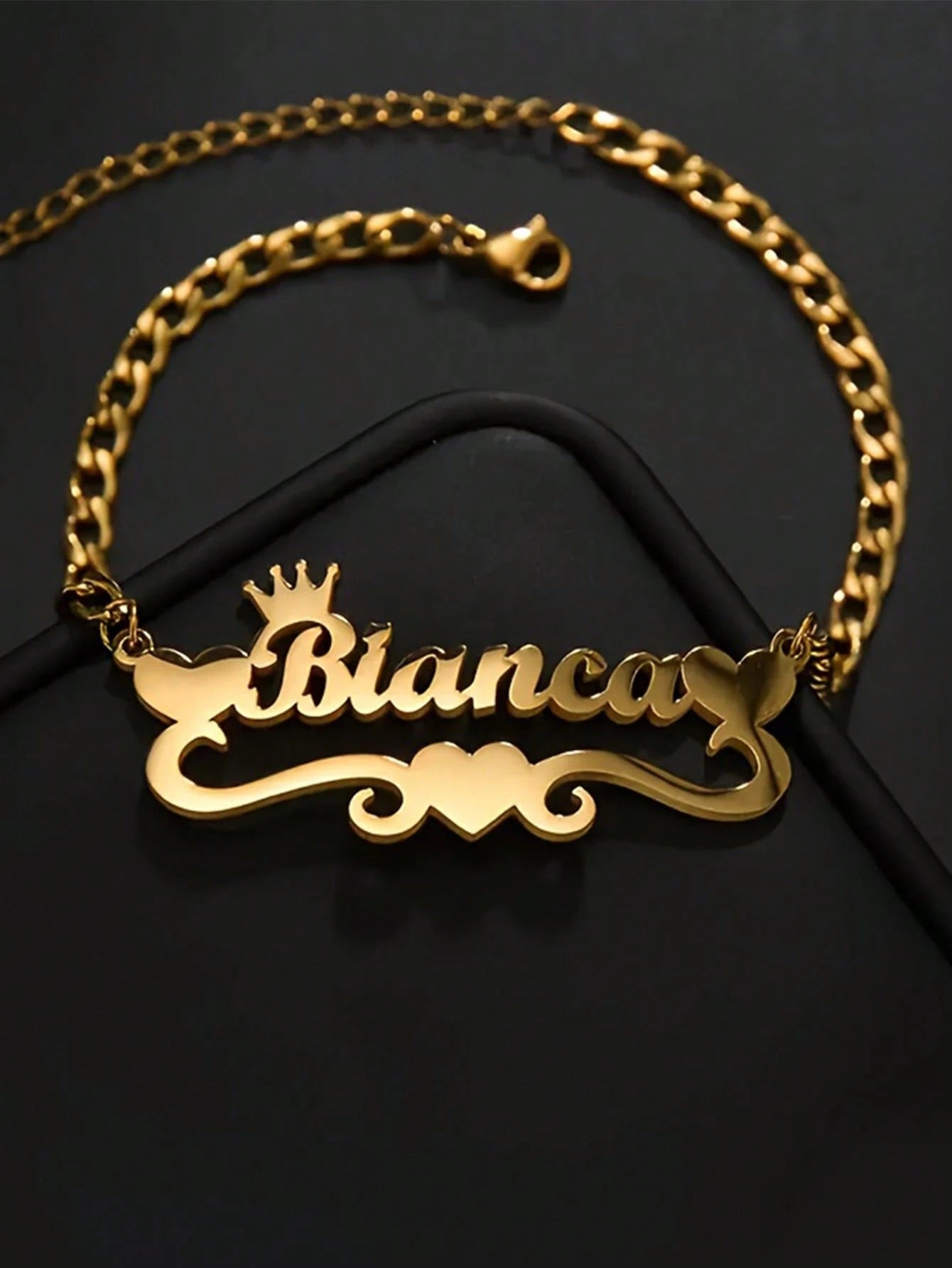 2PCS 18k Gold Stainless Steel Love Crown Wave Design Name Necklace & Name Bracelet Set, Personalize Customized Mother's Day Gift Boys And Girls Silver/Gold Color,Adjustable And Personalized Electropla