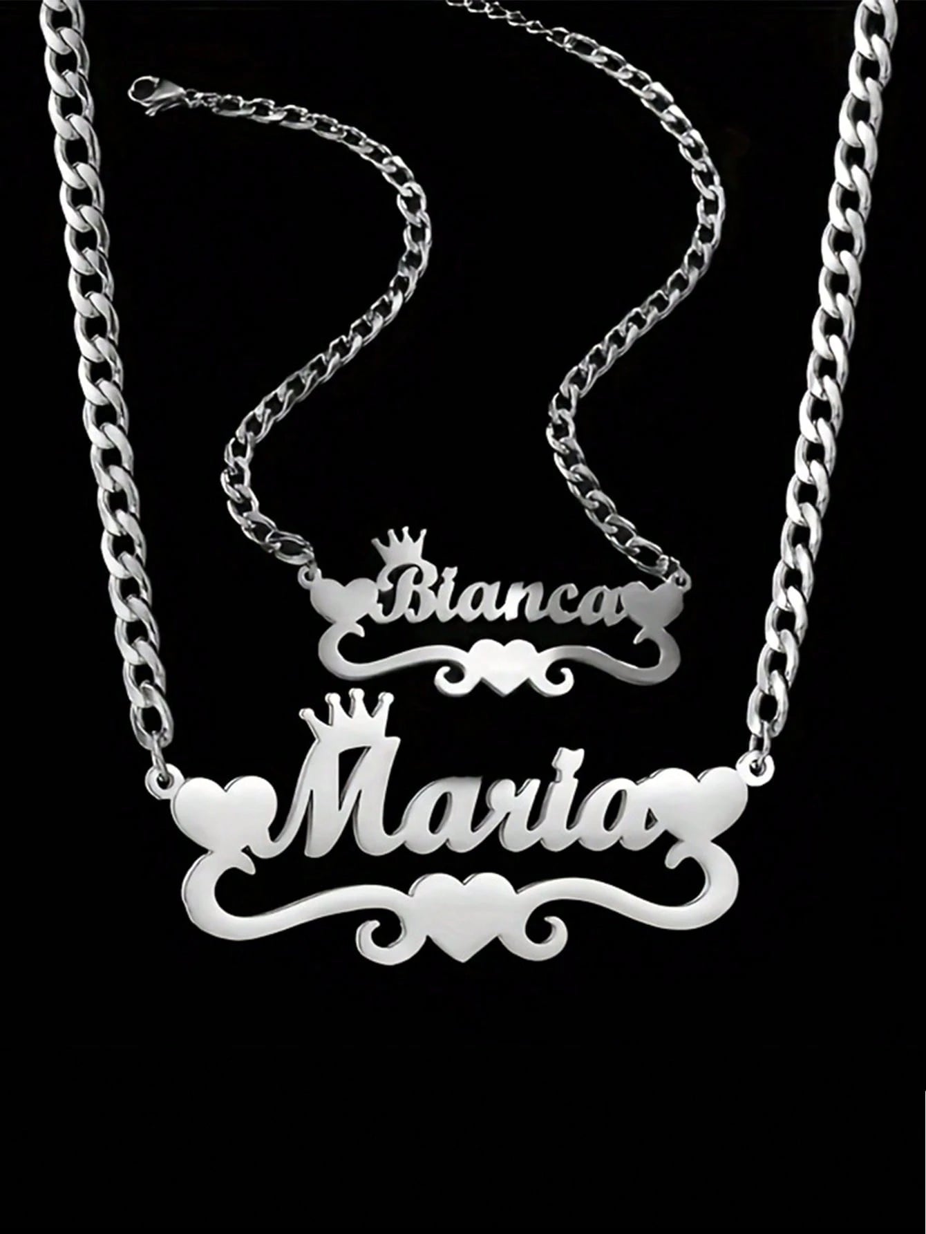 2PCS 18k Gold Stainless Steel Love Crown Wave Design Name Necklace & Name Bracelet Set, Personalize Customized Mother's Day Gift Boys And Girls Silver/Gold Color,Adjustable And Personalized Electropla