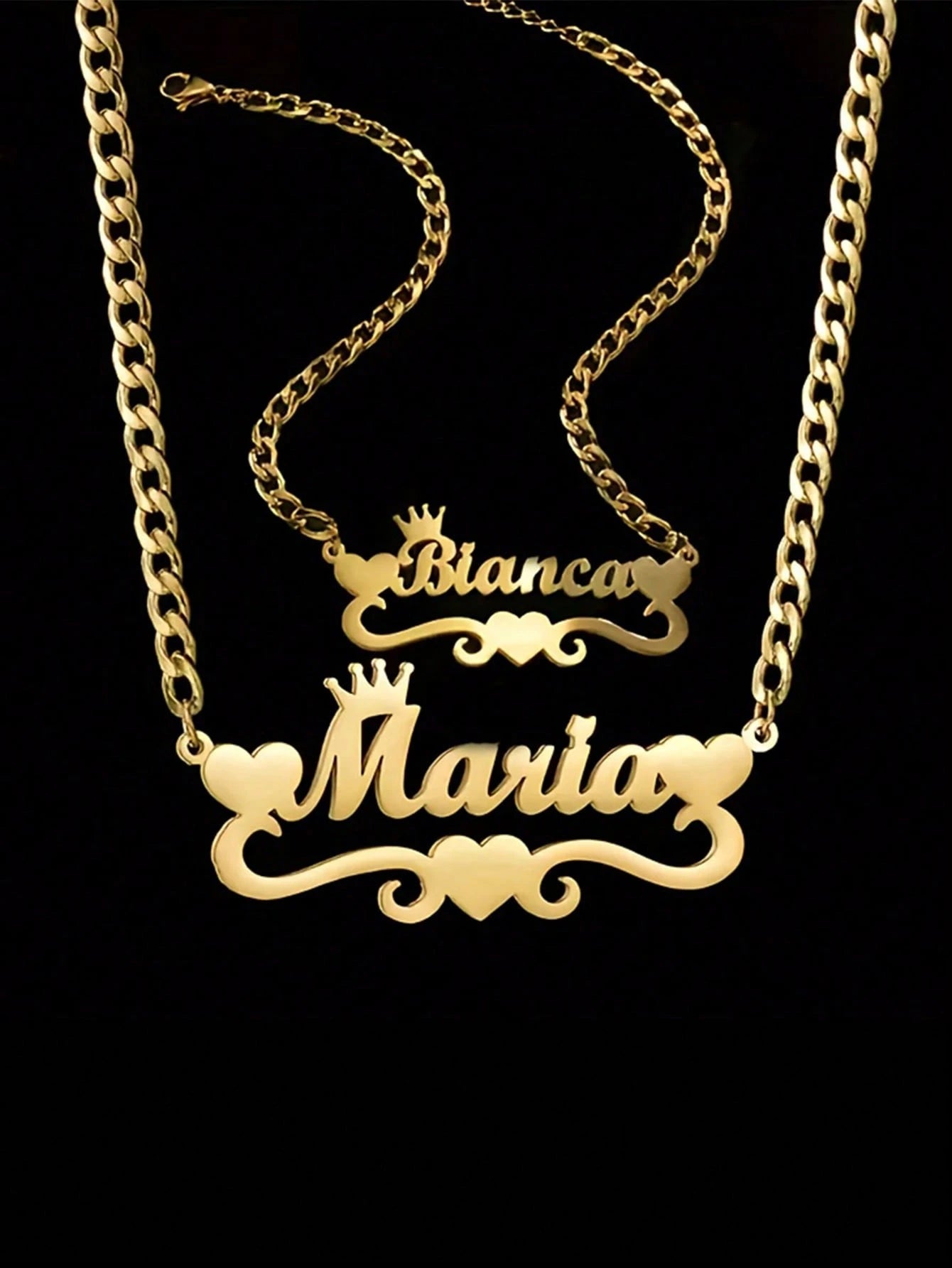 2PCS 18k Gold Stainless Steel Love Crown Wave Design Name Necklace & Name Bracelet Set, Personalize Customized Mother's Day Gift Boys And Girls Silver/Gold Color,Adjustable And Personalized Electropla