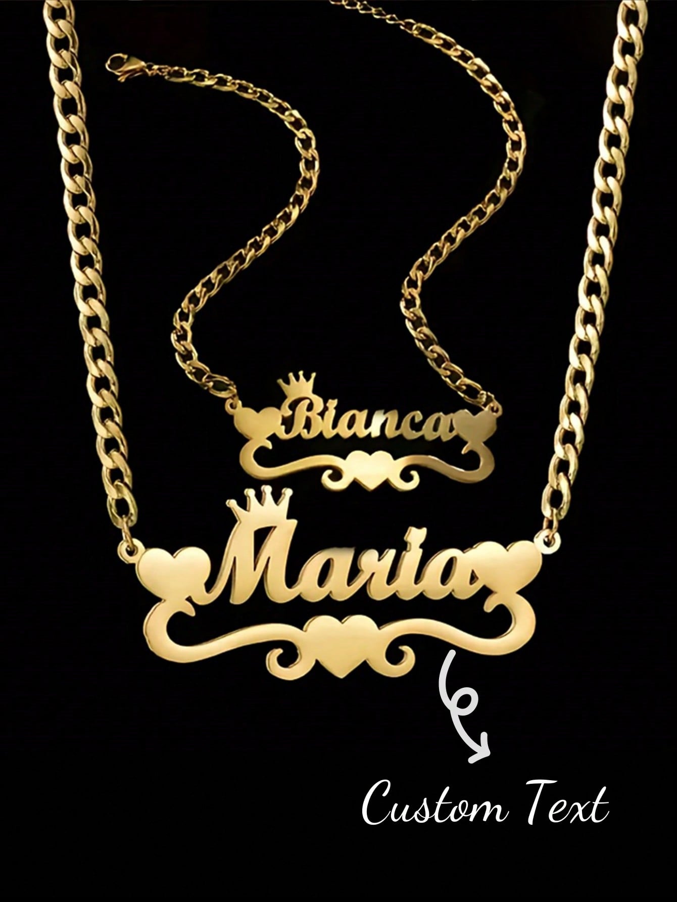 2PCS 18k Gold Stainless Steel Love Crown Wave Design Name Necklace & Name Bracelet Set, Personalize Customized Mother's Day Gift Boys And Girls Silver/Gold Color,Adjustable And Personalized Electropla