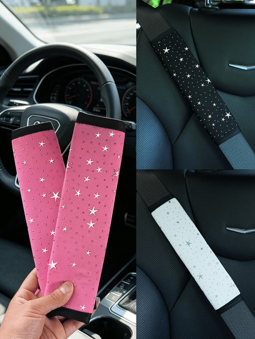 2PCS/1PC Sparkly Bling Star Car Seat Belt Covers, Cute Glitter Car Seatbelt Shoulder Pads For Women Girls, Soft Comfortable Universal Fit Seat Belt Strap Protector, Aesthetic Car Interior Decor Access