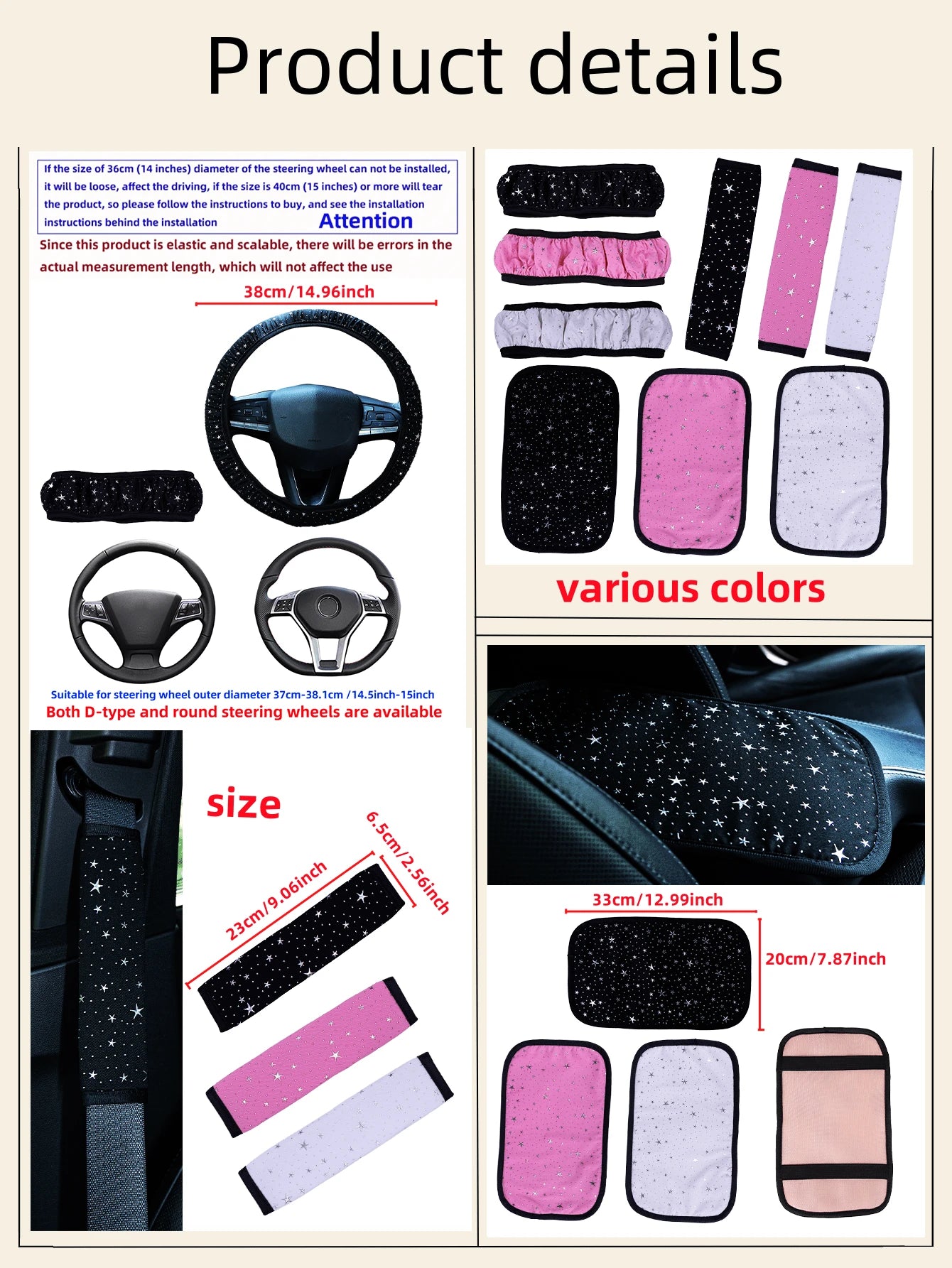 2PCS/1PC Sparkly Bling Star Car Seat Belt Covers, Cute Glitter Car Seatbelt Shoulder Pads For Women Girls, Soft Comfortable Universal Fit Seat Belt Strap Protector, Aesthetic Car Interior Decor Access