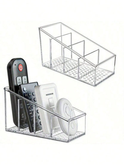 2pcs/1pc Transparent Remote Control Holder- Desktop TV Remote Control Stand With Non-Slip Base, Horizontal And Vertical Multi-Function, Universal Remote Control Storage Box Suitable For Living Room