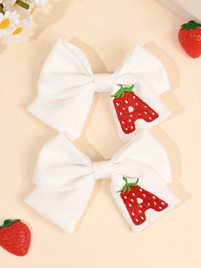 2pcs 26 Letters Strawberry Embroidered Hair Bows For Baby Cute Fruit Hair Clips Soft Fabric Alligator Clips For Wedding Birthday Party Casual Everyday Headpiece Sweet Strawberry Hairpins Holiday Gift