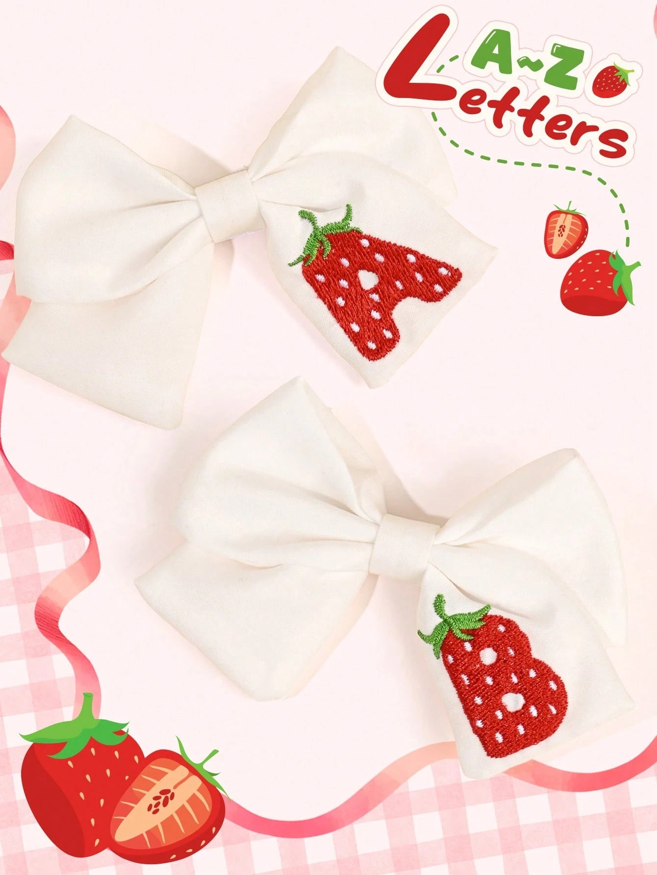 2pcs 26 Letters Strawberry Embroidered Hair Bows For Baby Cute Fruit Hair Clips Soft Fabric Alligator Clips For Wedding Birthday Party Casual Everyday Headpiece Sweet Strawberry Hairpins Holiday Gift