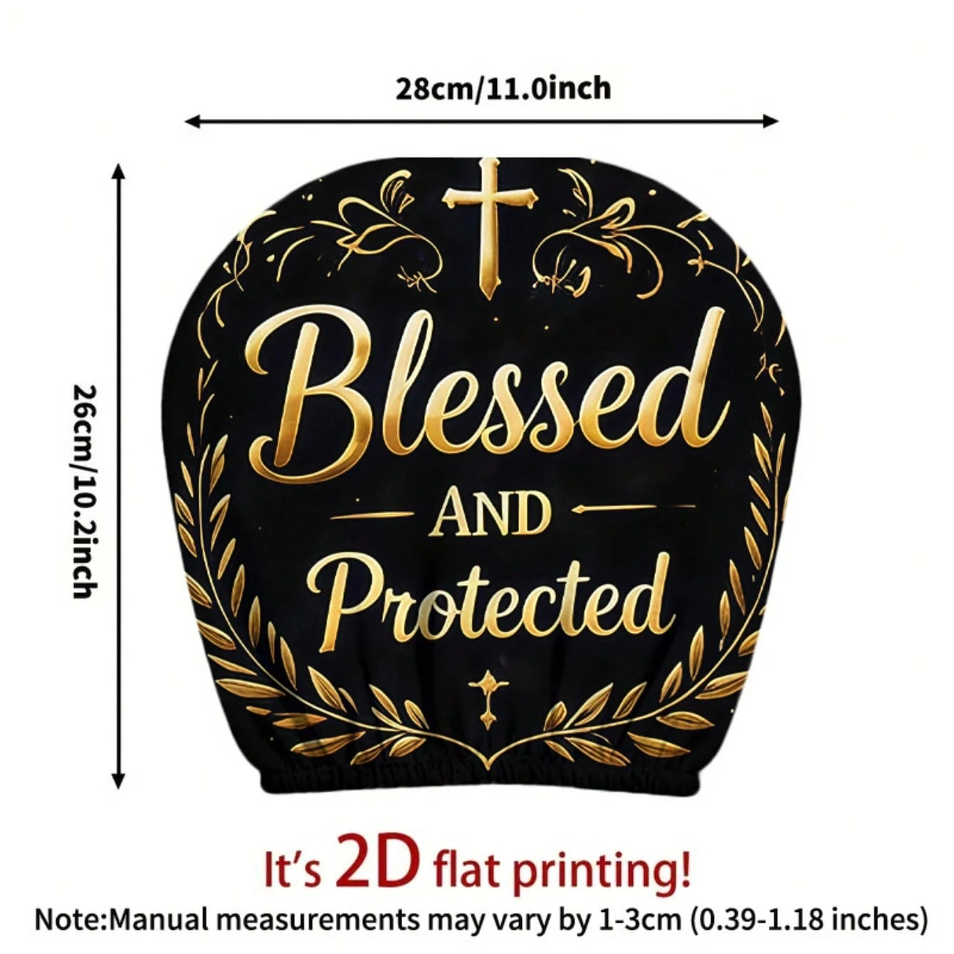 2pcs 2D Flat Black Golden Cross "Blessed And Protected" Printed Car Seat Covers, Seat Cover Additions, Car Seat Protector, Suitable For Travel/Daily Commute/Car Interior Decoration, All Seasons, Car A