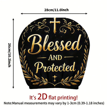 2pcs 2D Flat Black Golden Cross "Blessed And Protected" Printed Car Seat Covers, Seat Cover Additions, Car Seat Protector, Suitable For Travel/Daily Commute/Car Interior Decoration, All Seasons, Car A