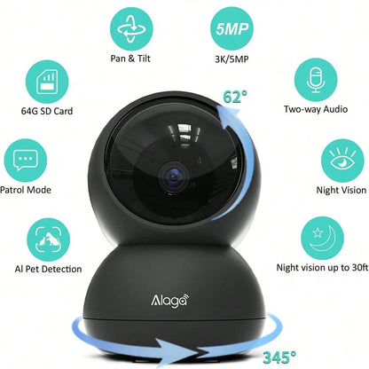 2pcs 3K, 360 ° Panoramic/Indoor/Outdoor Security Camera, Pet/Sports AI Recognition, Night Vision, Speaker, Indoor Camera With Mobile Application, Mobile Application Remote Operation, 5G And 2.4GHz WiF