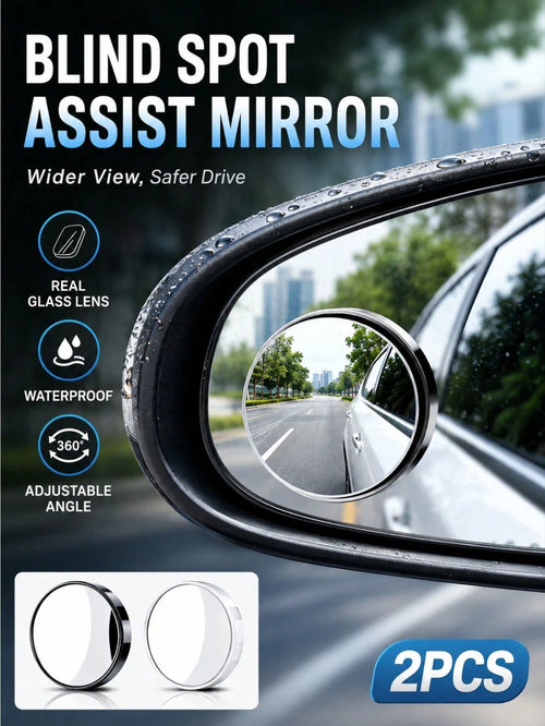 2pcs/4pcs Car Blind Spot Mirror, High-Definition Real Glass Rearview Mirror, Waterproof Wear-Resistant Adjustable Angle Mirror Sticker, Suitable For Most Car Side Mirrors, Reverse Observation, Lane Ch