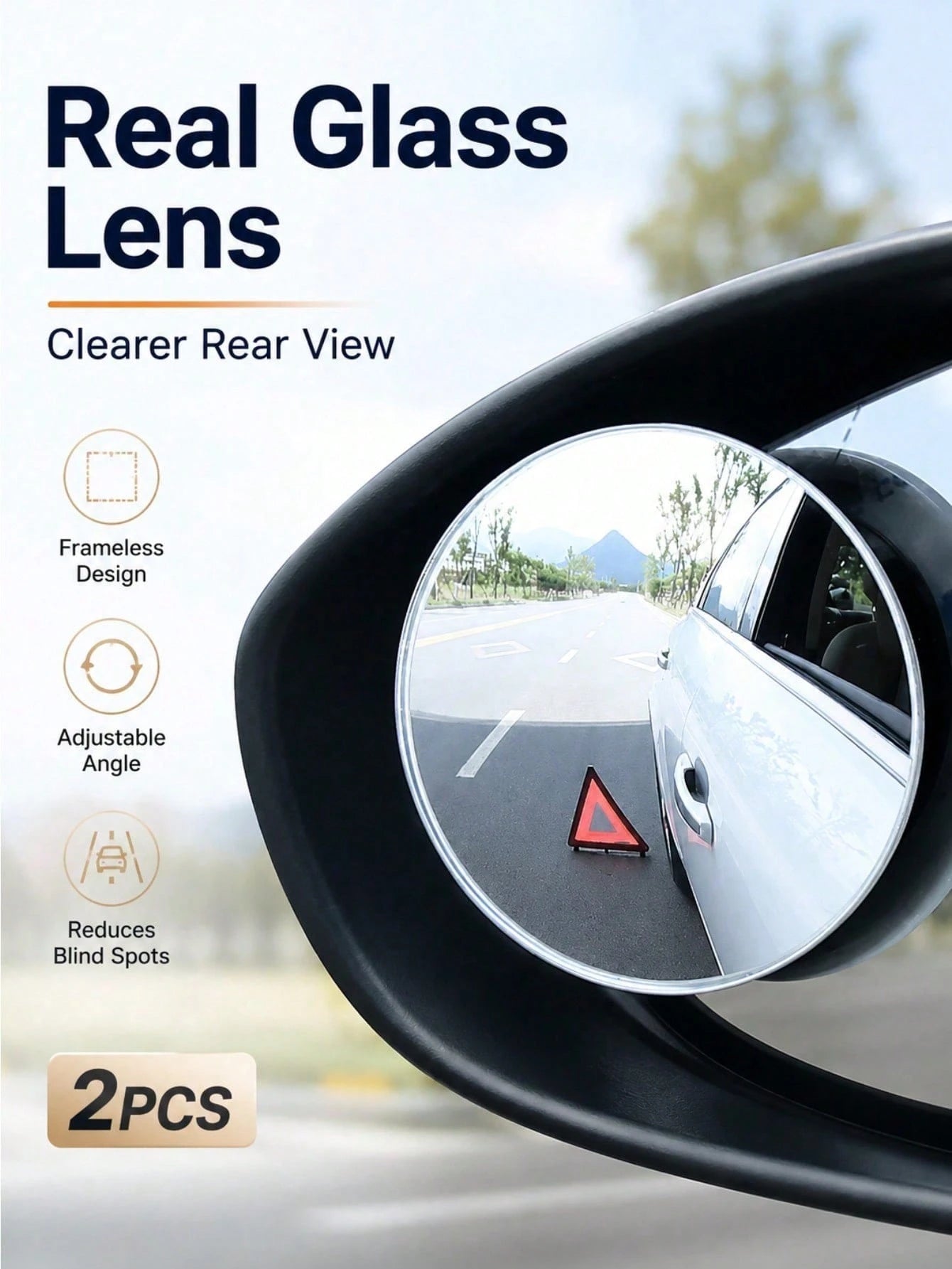 2pcs/4pcs Car Blind Spot Mirror, High-Definition Real Glass Rearview Mirror, Waterproof Wear-Resistant Adjustable Angle Mirror Sticker, Suitable For Most Car Side Mirrors, Reverse Observation, Lane Ch