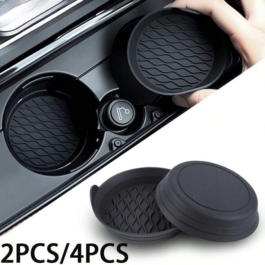 2pcs/4pcs Car Silicone Cup Holders, Non-Slip Coasters, Raised Edges To Prevent Spills, Universal Round Non-Slip Mats