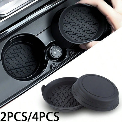 2pcs/4pcs Car Silicone Cup Holders, Non-Slip Coasters, Raised Edges To Prevent Spills, Universal Round Non-Slip Mats