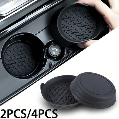 2pcs/4pcs Car Silicone Cup Holders, Non-Slip Coasters, Raised Edges To Prevent Spills, Universal Round Non-Slip Mats