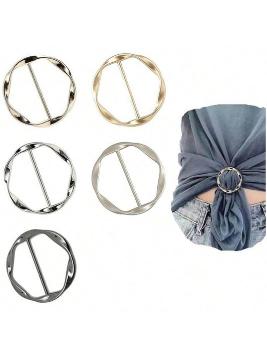 2pcs/5pcs Set Scarf Clips, Fashion Metal Ring Clips For T-Shirt, Tie, Clothing, Packaging