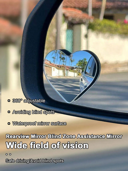 2pcs Adjustable Rear View Mirror Auxiliary Lens, Heart, Fan, Round Shapes, Car Decor Mirrors