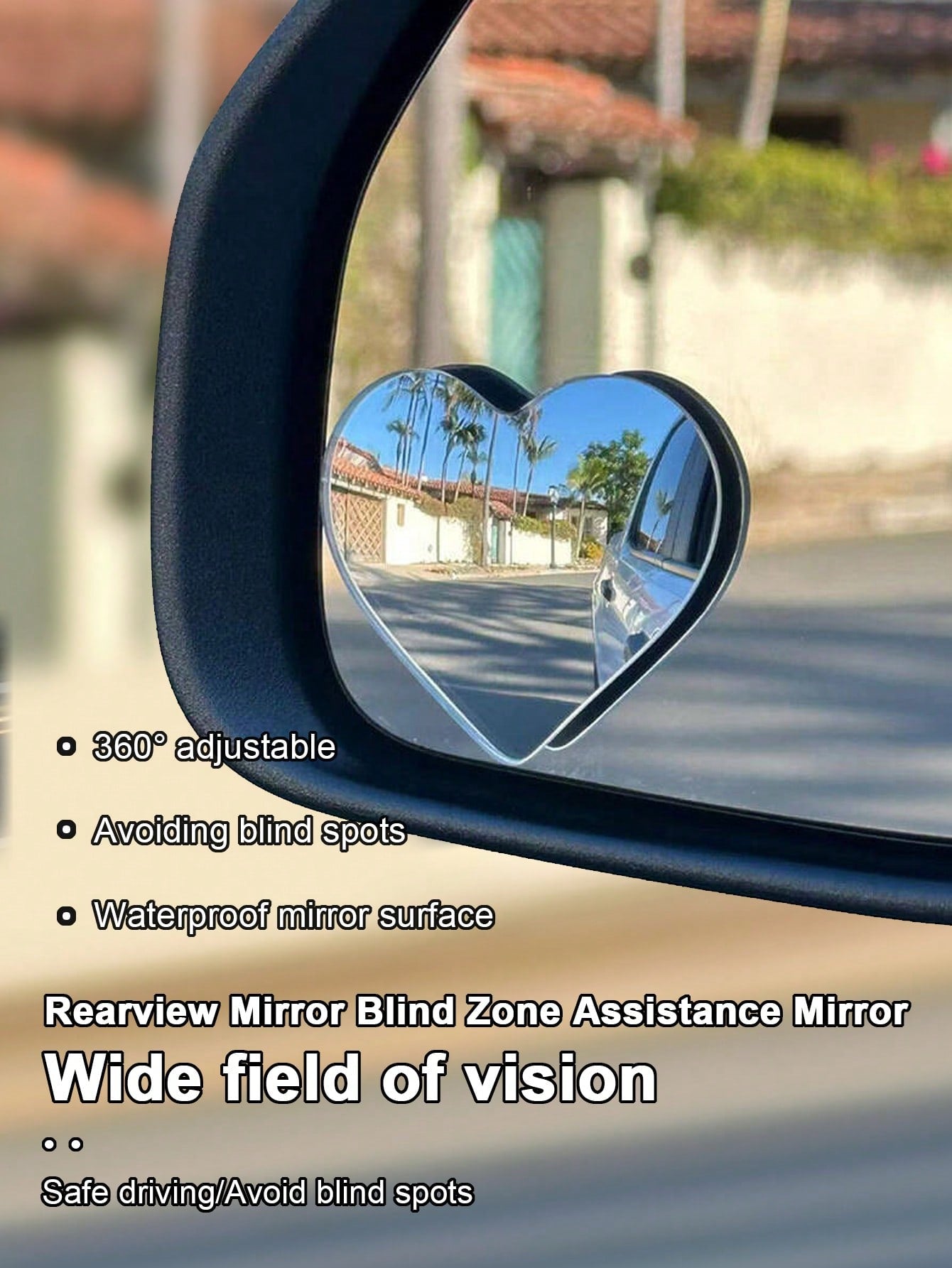 2pcs Adjustable Rear View Mirror Auxiliary Lens, Heart, Fan, Round Shapes, Car Decor Mirrors