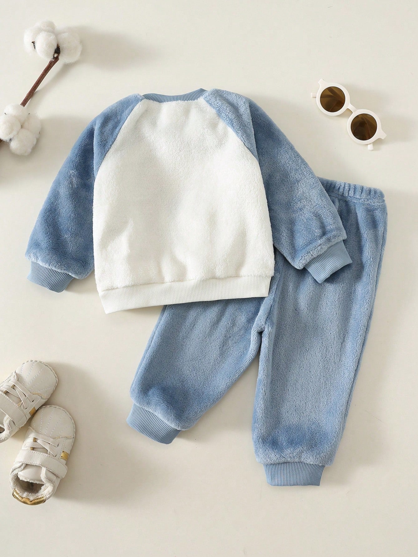 2pcs Baby Boy Baby Boy Cartoon Animal Pattern Thermal Lined Thick Winter Sweatshirt And Sweatpants Set, Fall Clothes Primary School