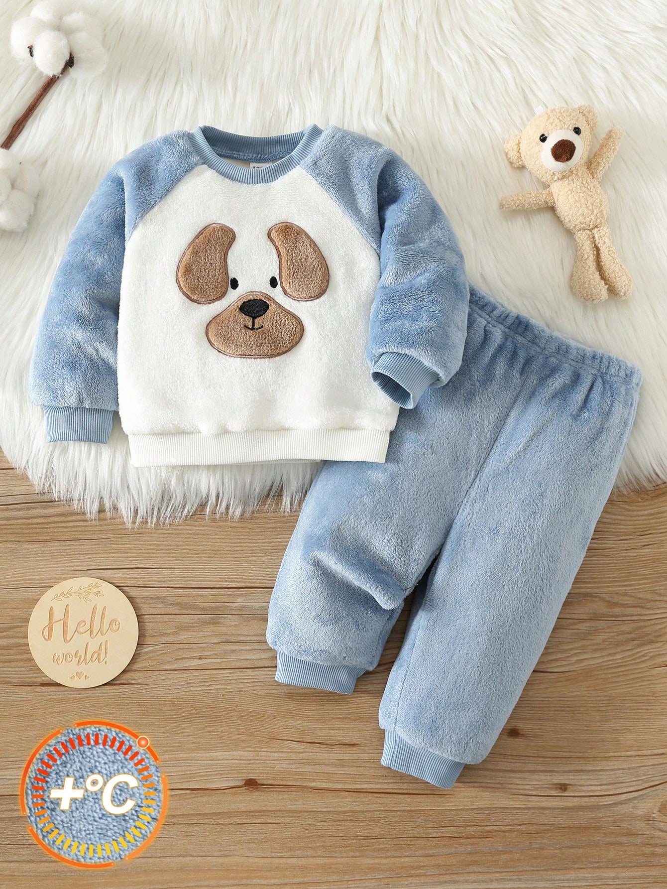 2pcs Baby Boy Baby Boy Cartoon Animal Pattern Thermal Lined Thick Winter Sweatshirt And Sweatpants Set, Fall Clothes Primary School
