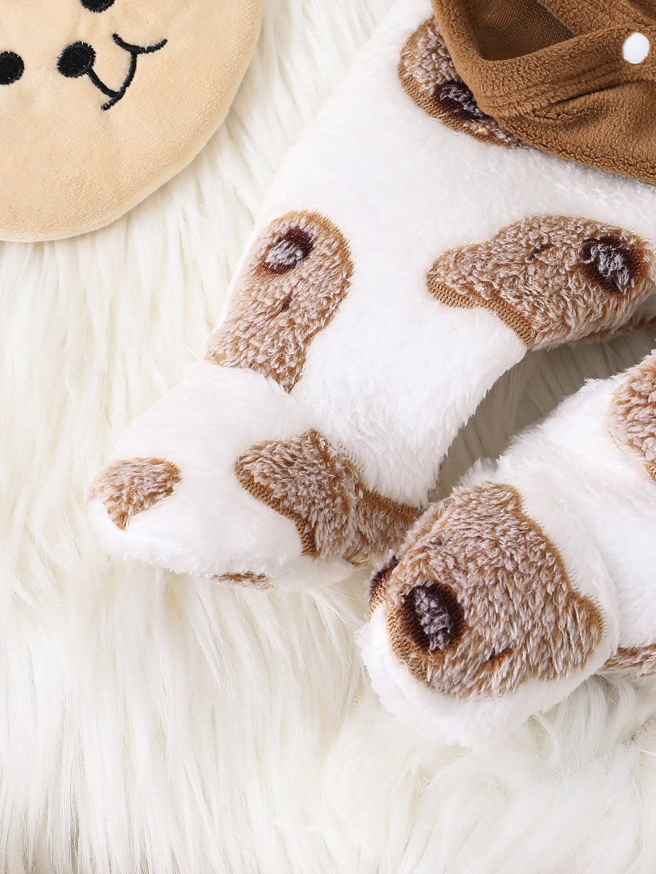 2pcs Baby Boy Cute Bear Plush Long Sleeve Bodysuit With Long Pants Warm Sleepwear Outfit Set