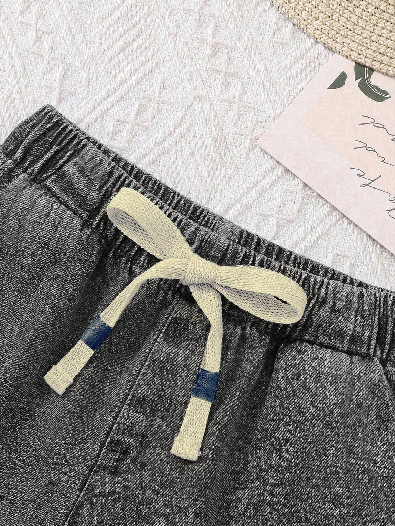 2pcs Baby Boy Knit Denim Loose Top And Shorts Set, Blue