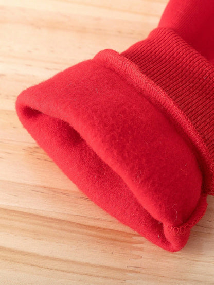 2pcs Baby Boy Red Autumn Fleece Pants Set,Cute MAMA'S BOY Letter Print Hoodie Sweatshirt,Matching Family Outfits For Fall/Winter Outings Holiday