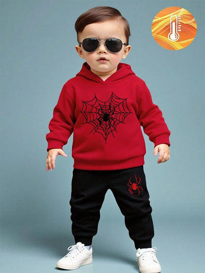 2pcs Baby Boy Red Autumn Fleece Pants Set,Cute MAMA'S BOY Letter Print Hoodie Sweatshirt,Matching Family Outfits For Fall/Winter Outings Holiday