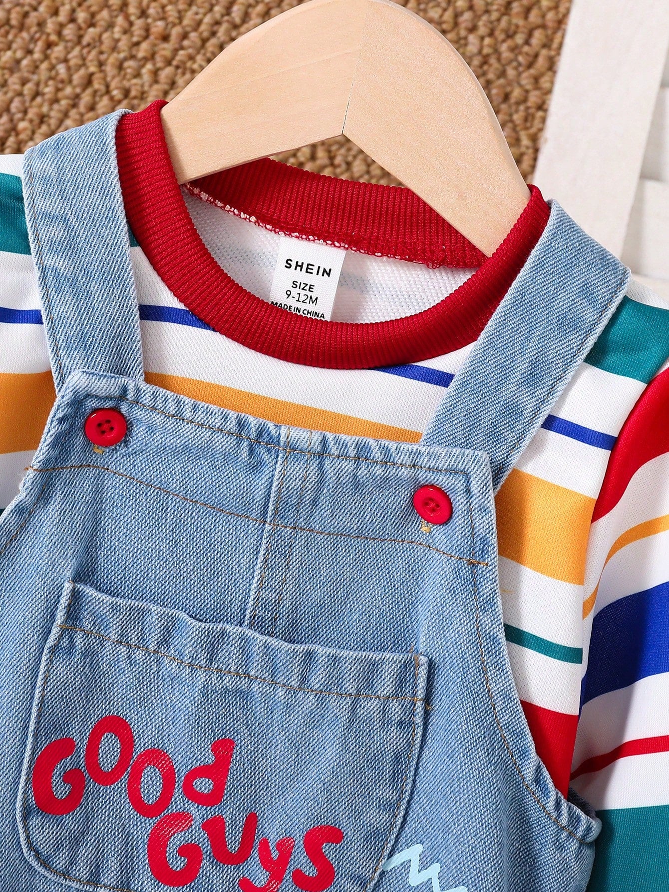2pcs Baby Boys Cute Striped Contrast Color Drop Shoulder Autumn Hoodie & Embroidered Length Thermal Lined Overalls Set, Thick Warm For Winter