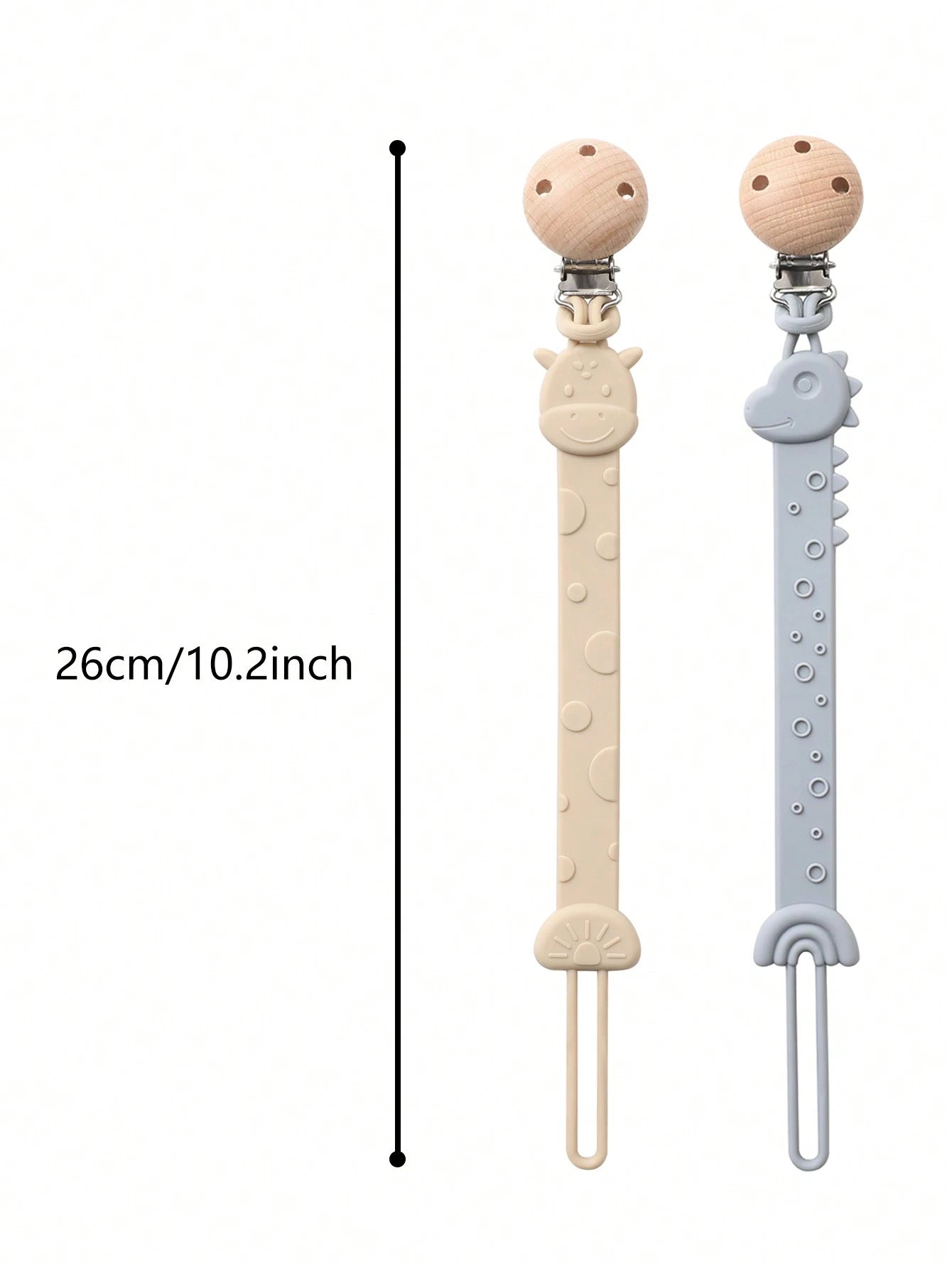 2pcs Baby Silicone Pacifier Clips, Dinosaur & Giraffe Pattern, Anti-Drop Pacifier Clips, Teething Clips, Baby Supplies, Newborn Gift