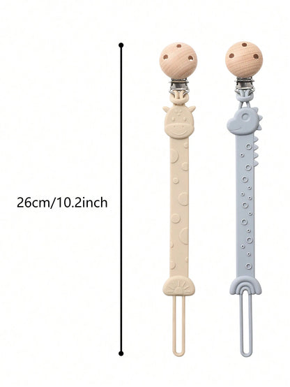 2pcs Baby Silicone Pacifier Clips, Dinosaur & Giraffe Pattern, Anti-Drop Pacifier Clips, Teething Clips, Baby Supplies, Newborn Gift