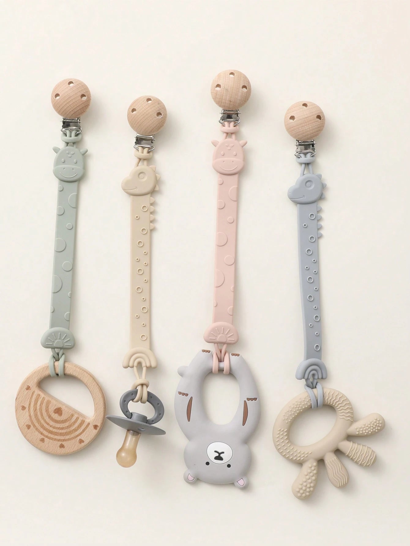 2pcs Baby Silicone Pacifier Clips, Dinosaur & Giraffe Pattern, Anti-Drop Pacifier Clips, Teething Clips, Baby Supplies, Newborn Gift