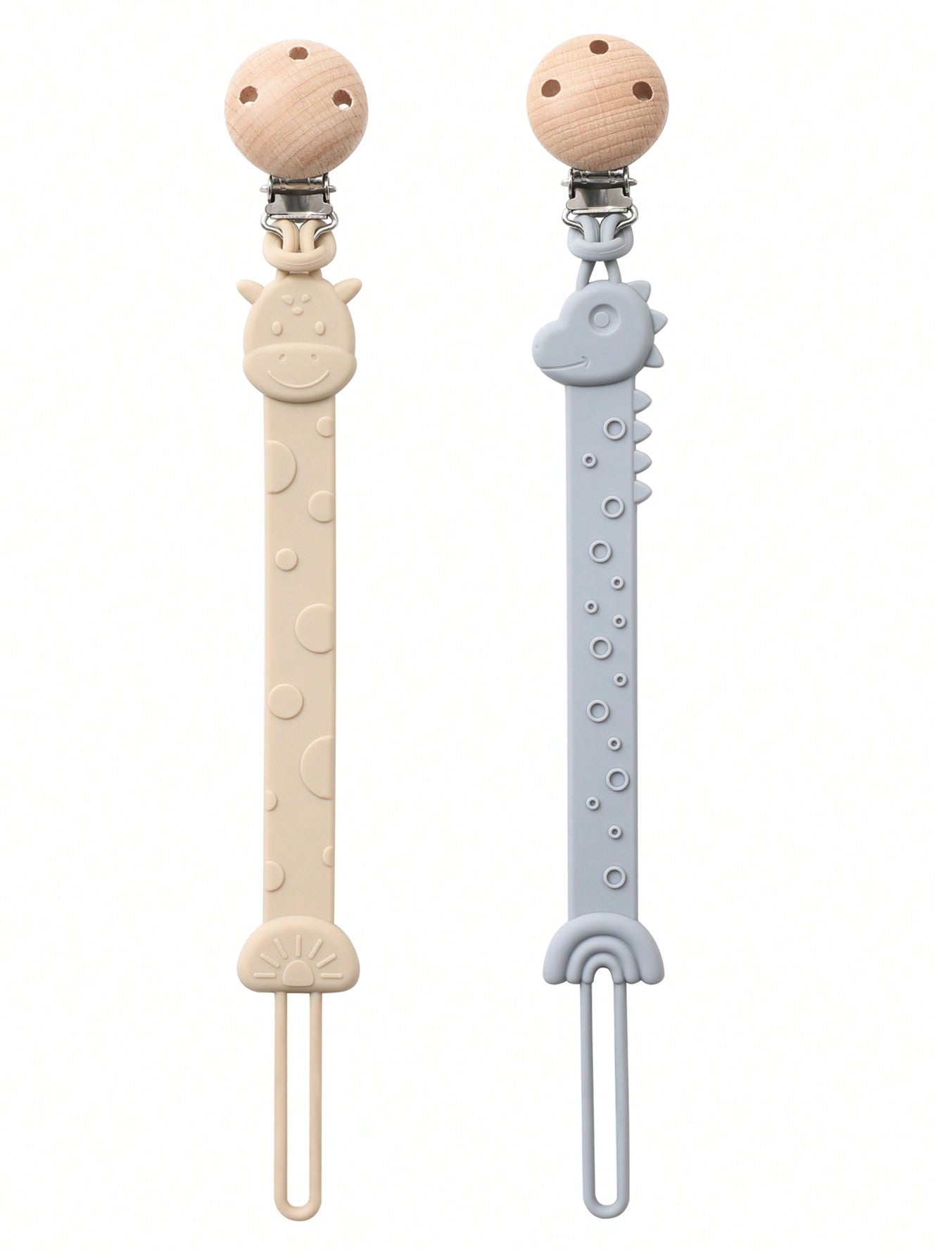 2pcs Baby Silicone Pacifier Clips, Dinosaur & Giraffe Pattern, Anti-Drop Pacifier Clips, Teething Clips, Baby Supplies, Newborn Gift