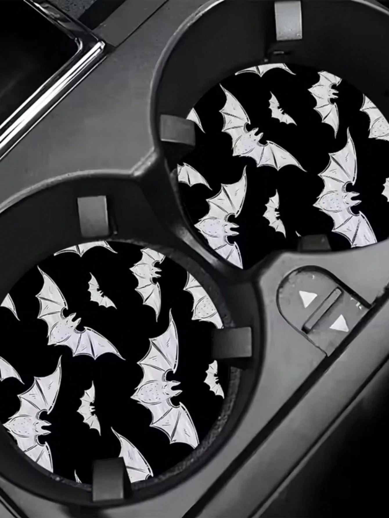 2pcs Bat Car Cup Holder Mats, Black Glitter Non-Slip Cup Coasters, Halloween Gothic Car Interior Accessories
