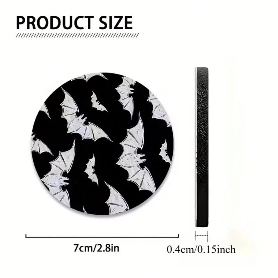 2pcs Bat Car Cup Holder Mats, Black Glitter Non-Slip Cup Coasters, Halloween Gothic Car Interior Accessories