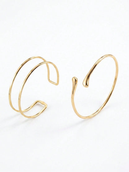2pcs Bohemian Vacation Casual Design Line Lava Open Arm Chain Fashion Liquid Style Plain Water Drop Metal Arm Bracelet For Women, Suitable For Party, Gift For Friends And Family, Daily Wear, Travel